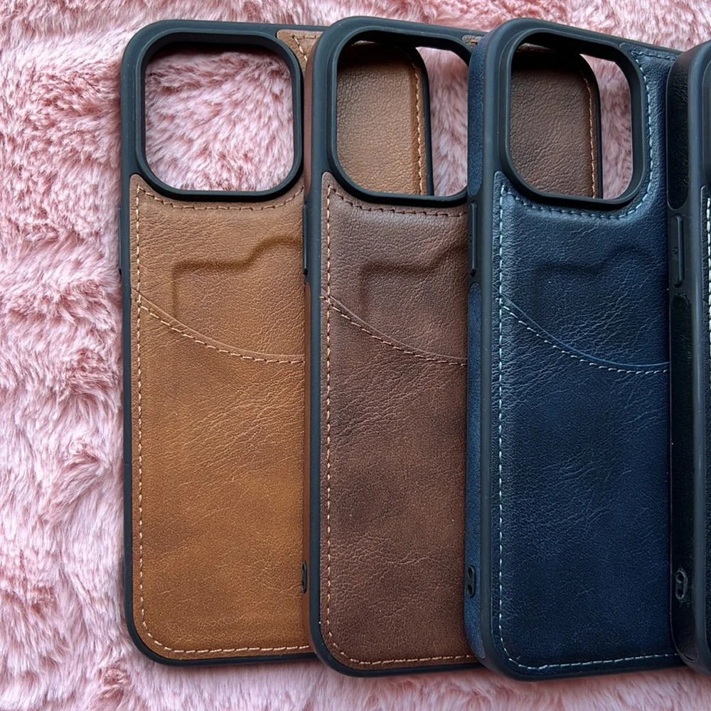 For iPhone 14 PLUS leather phone case with pocket holder with stitching cover